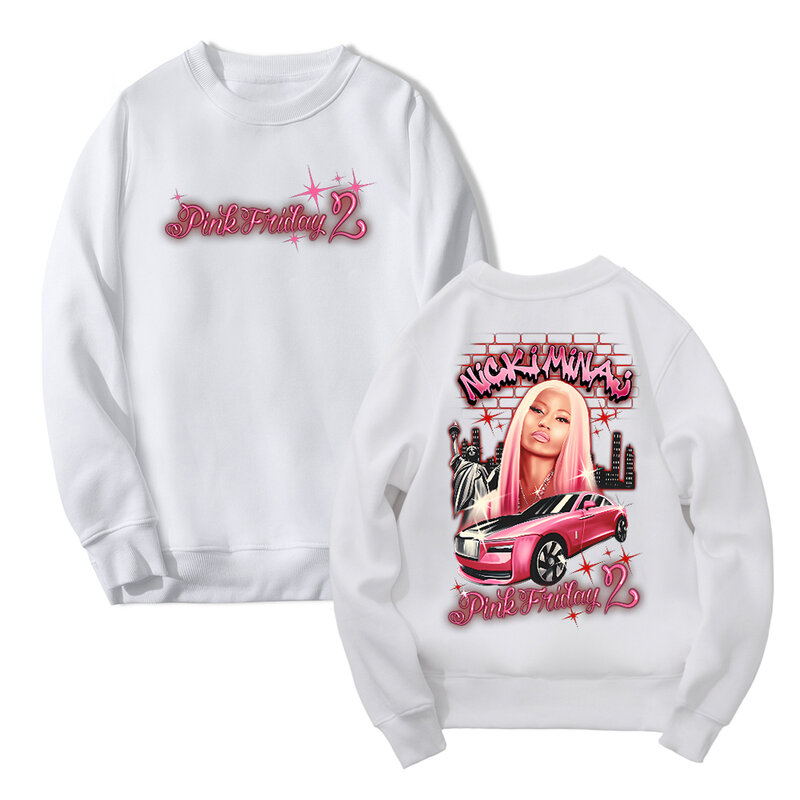 Nicki Sweatshirt Minaj Pink Friday 2, baju Hip Hop pria wanita, pakaian jalanan lengan panjang leher Crewneck tur 2024
