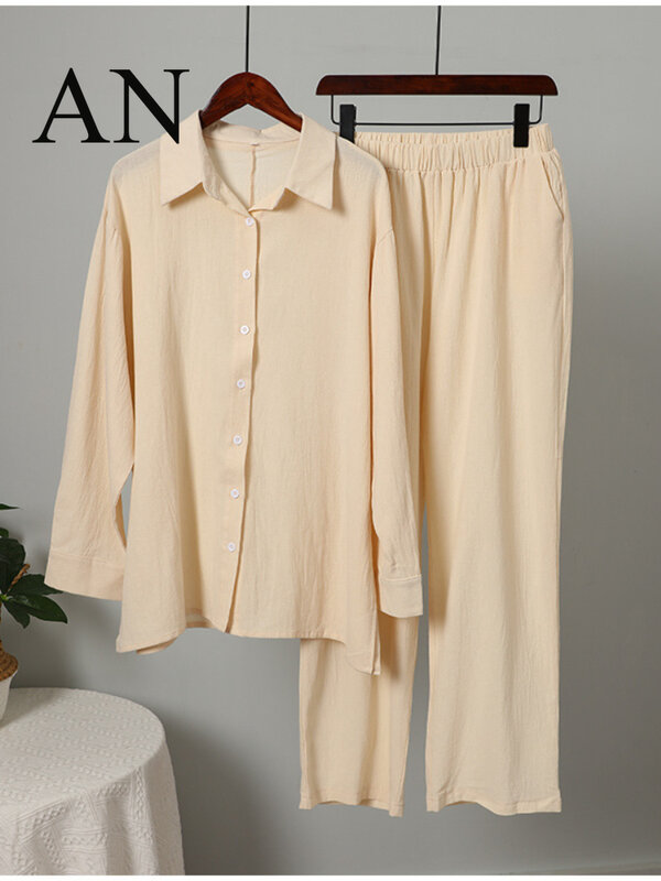 Conjunto de camisa y pantalones de manga larga con solapa y pantalones elásticos para mujer, conjunto de dos piezas, sudaderas, 2022