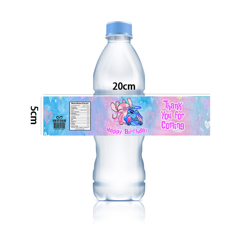 Autocollants de décoration de bouteille d'eau pour garçons et filles, fournitures de fête d'anniversaire, fête préChristophe, Disney CAN O et Stitch