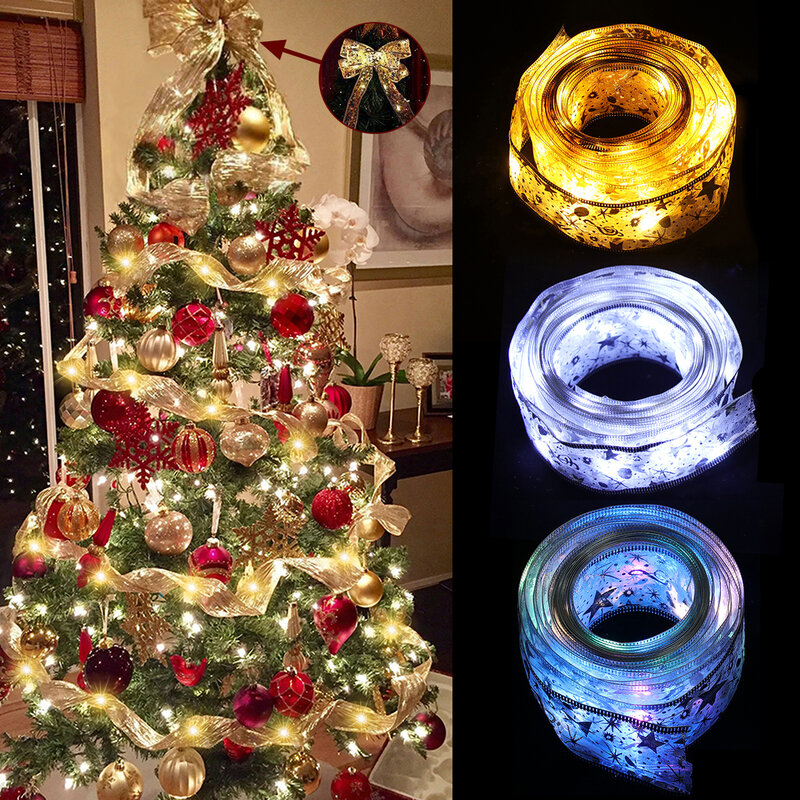 Cinta de luces de hadas para decoración navideña, adornos de árbol de Navidad para el hogar, cadena de luces de Navidad Natal, Año Nuevo 2023, 2024