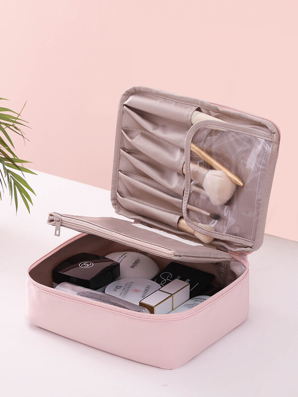 Tas kosmetik portabel wanita, tas penyimpanan riasan tiga dimensi, tas cuci perjalanan kapasitas besar indeks penampilan tinggi