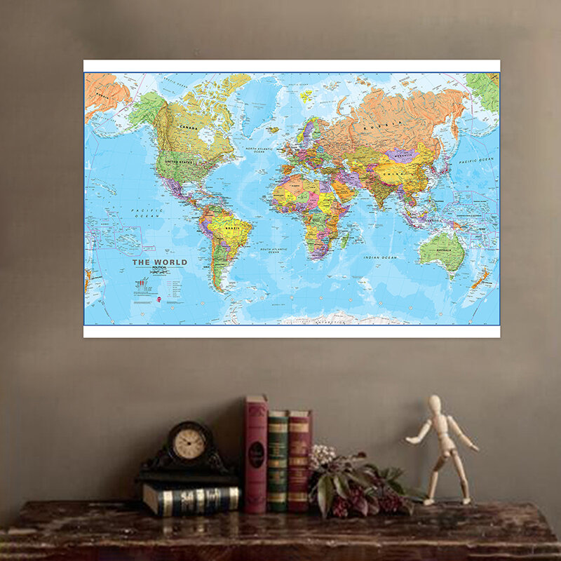 100x70cm mapa świata w sprayu Retro bez flaga kraju artystycznego tła na ścianę do salonu dekoracje do domu przybory szkolne w języku angielskim