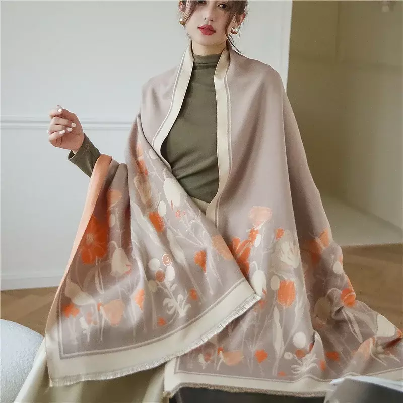 Lenço de caxemira de inverno quente grosso para as mulheres impressão cobertor xale envolve foulard feminino pashmina 180*65cm bufanda macio echarpe 2022