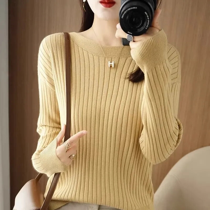 2024 Herbst Frauen Pullover Pullover Mode O-Ausschnitt Bottom ing Shirt Strickwaren gestrickt weibliche Pullover Langarm weiche elastische Bluse