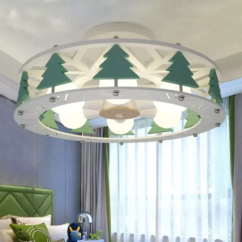 어린이 방 컬러 트로이 LED 천장 램프, 따뜻한 침실 녹색 숲 패턴 조명, 복도 거실, 남아 여아 비품