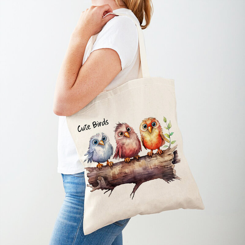 Bolsa de compras de papagaio engraçada dupla impressão para mulheres, presente infantil casual bolsa de viagem pássaro bonito dos desenhos animados sacos de compras para menina senhora