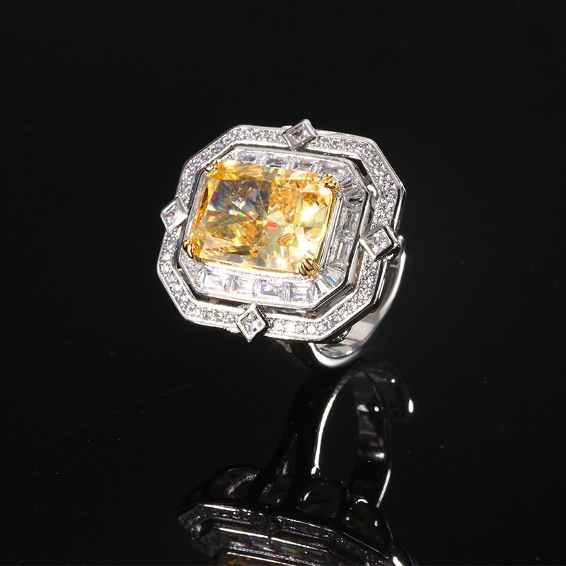 New Copper Bottom Gold-plated High Carbon Diamond Ice Flower Square Diamond Copper Inlay Temperament Light Luxury Square Diamond