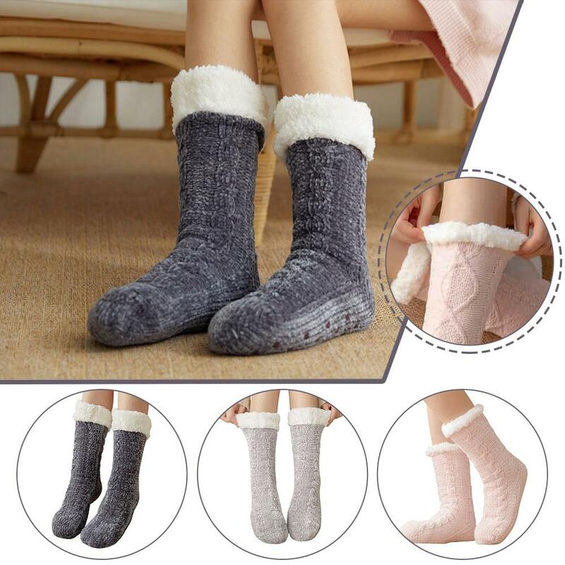 Модные утолщенные зимние плюшевые хлопковые носки, теплые удобные носки для сна, домашние цветные носки, женские мягкие дизайнерские носки I1B9