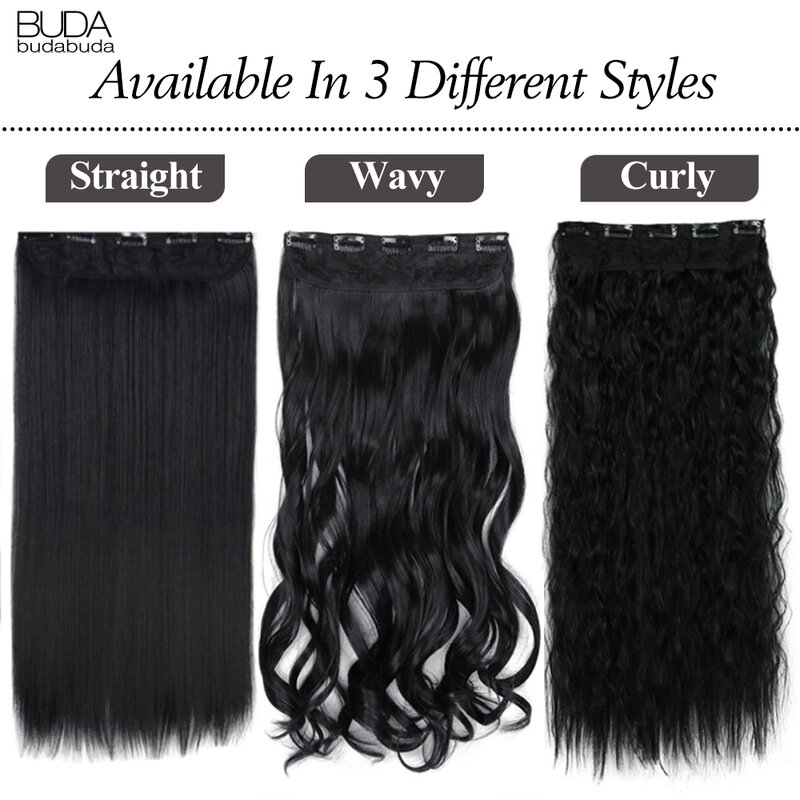 Extensiones de cabello largo y liso para mujer, postizo de fibra sintética de 22 pulgadas, rojo, negro, Rubio, peinado Natural, 5 clips