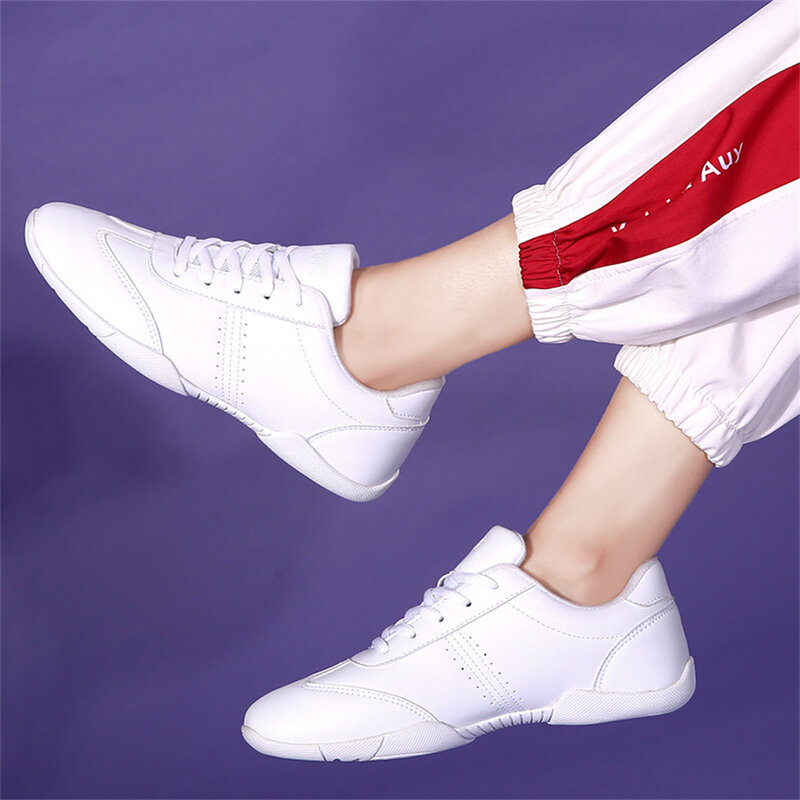 Arkkg รองเท้าเชียร์สีขาวเด็กผู้หญิง, ระบายอากาศได้ดีรองเท้าเทนนิสสำหรับฝึกเต้นเด็กรองเท้าผ้าใบสำหรับแข่งขันเชียร์วัยรุ่นที่มีน้ำหนักเบา