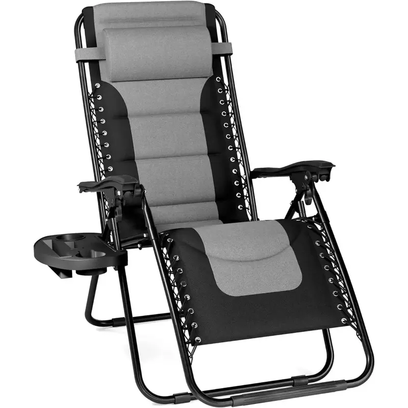 Kursi santai teras lipat dengan sandaran kepala yang dapat disesuaikan dan penahan gelas, mendukung 350 pon (merah) kursi santai