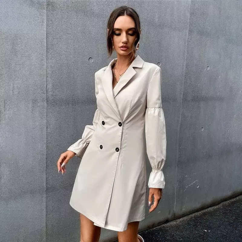 Temperament Commuter  Women's Autumn New Double-breasted Deep V Slim and Thin Temperament Suit Long-sleeved Jacket Women