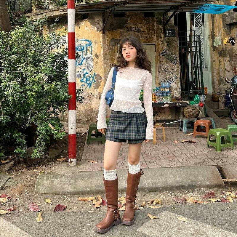 Minifaldas harajuku vintage kawaii para mujer, falda a cuadros verdes, falda de estilo Preppy con pantalones cortos, moda coreana, verano 2024