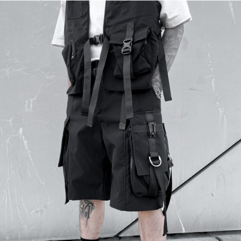Pantalones Cargo tácticos con múltiples bolsillos para hombre, ropa técnica de calle Y2K, pantalones recortados, verano 2024
