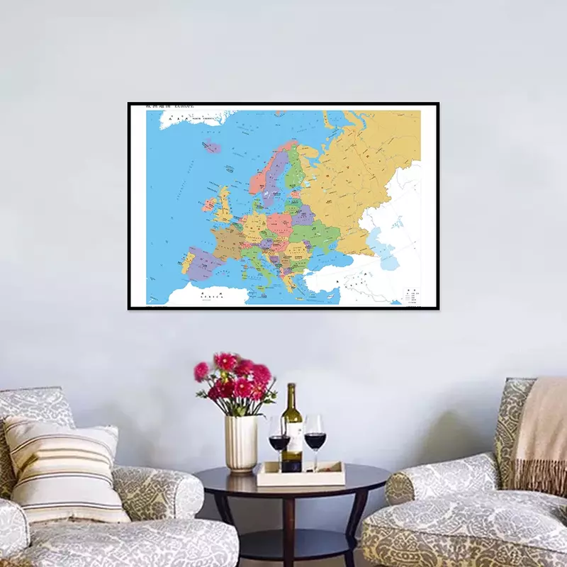 Mapa de Europa de 841x594mm, lona impermeable, versión Horizontal, sin olor, para educación, suministros de oficina, decoración del hogar
