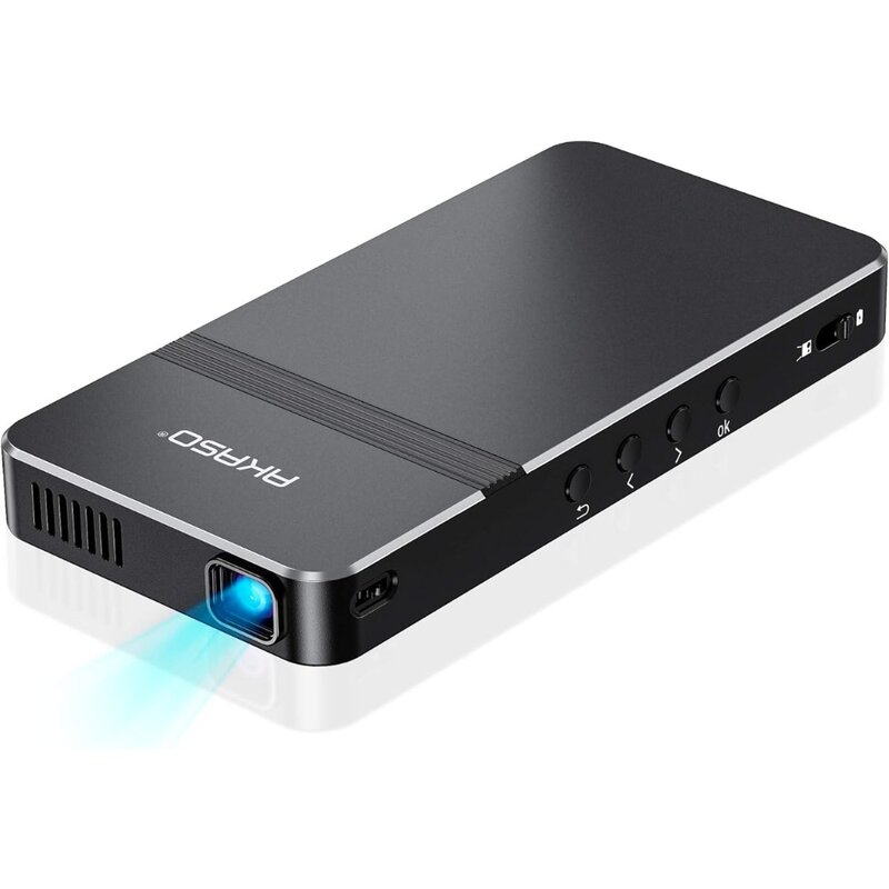 AKASO-Projetor Portátil Mini DLP, Projetor de Bolso, Suporte HDMI WiFI, Bateria Recarregável Embutida, Alto-falantes Estéreo
