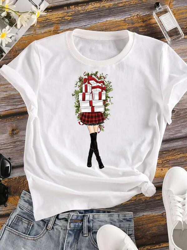 Baju Natal Tahun Baru T-shirt grafis wanita tanaman kaktus wanita tren lucu cetak Atasan Fashion T Shirt pakaian wanita Tee