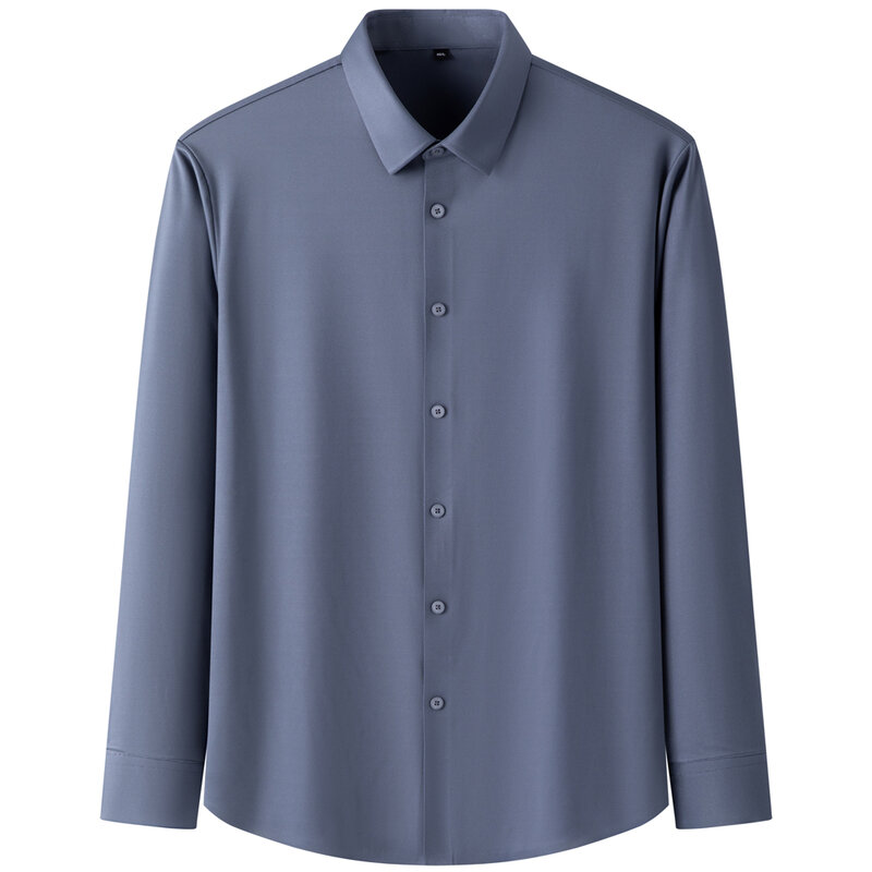 Camisa de vestir transpirable de Color sólido para hombre, ajuste Regular, ligero estiramiento, manga larga, versátil y perfecto para todas las estaciones