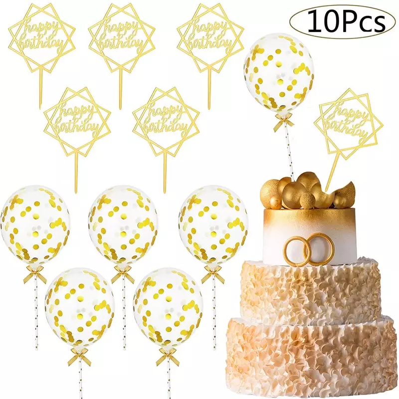 10 szt./torebka Topper na tort urodzinowy akrylowe toppery na tort materiały imprezowe szczęśliwy dekoracje na tort urodzinowy chłopiec