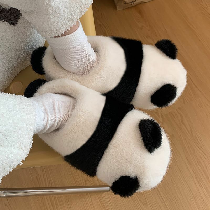Kapcie z bawełny Panda do odzież na zewnątrz jesienią i zimą, klapki pluszowe do użytku domowego, antypoślizgowe buty bawełniane
