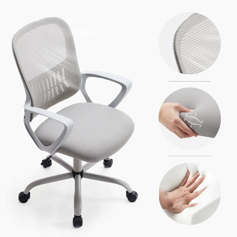 Kursi kantor jaring ergonomis, kursi putar eksekutif, kursi komputer dengan kursi kerja meja penopang pinggang