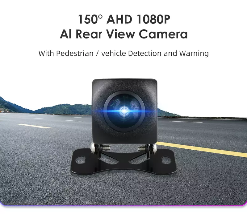 150 ° AHD 1080P AI kamera parkir kamera belakang bantuan otomatis dengan deteksi pejalan kaki/kendaraan dan peringatan braket yang dapat disesuaikan