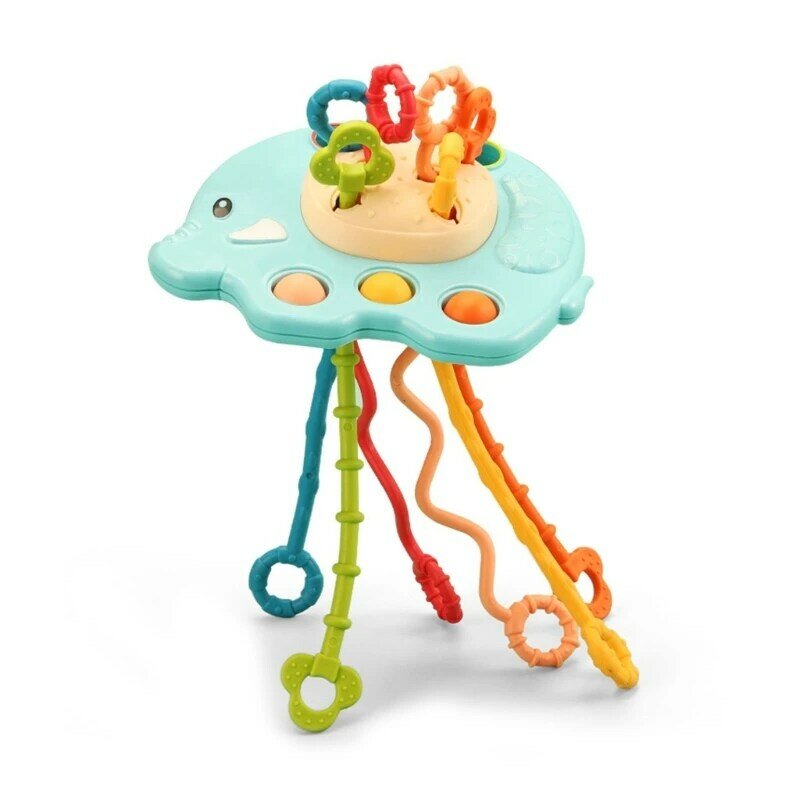 Toddler Puller String Toy Finger Toy Baby Rattle Soother Rainbow Music Bubbles Food Grade Teething Relief Education Toy