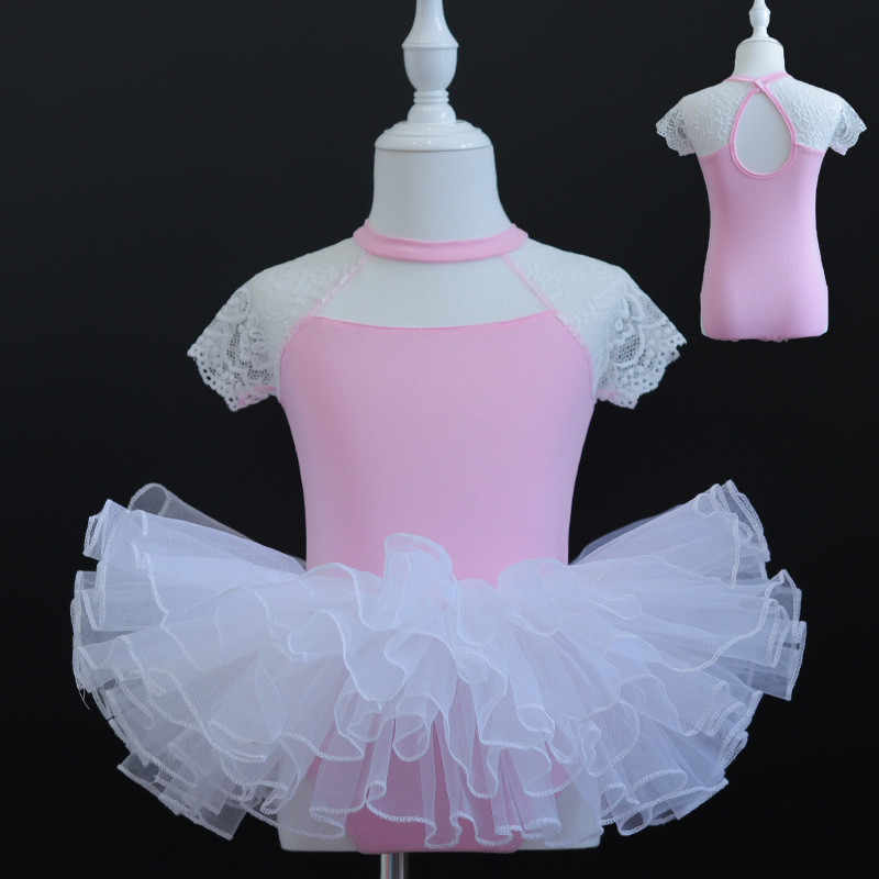 Детское танцевальное платье J029, тренировочное платье для девочек, летнее кружевное платье с коротким рукавом для девочек
