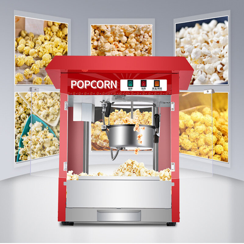 Mesin Popcorn Kios Komersial Pembuat Camilan Jagung Elektrik Otomatis Pembuat Bulking Fabrikator Badan Baja Tahan Karat