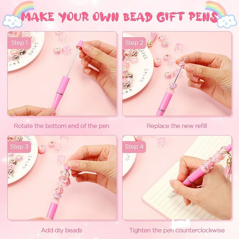 50Pcs  Beadable Pens Ballpoint Bead Pen DIY School Kids Beaded Pen Making Gift