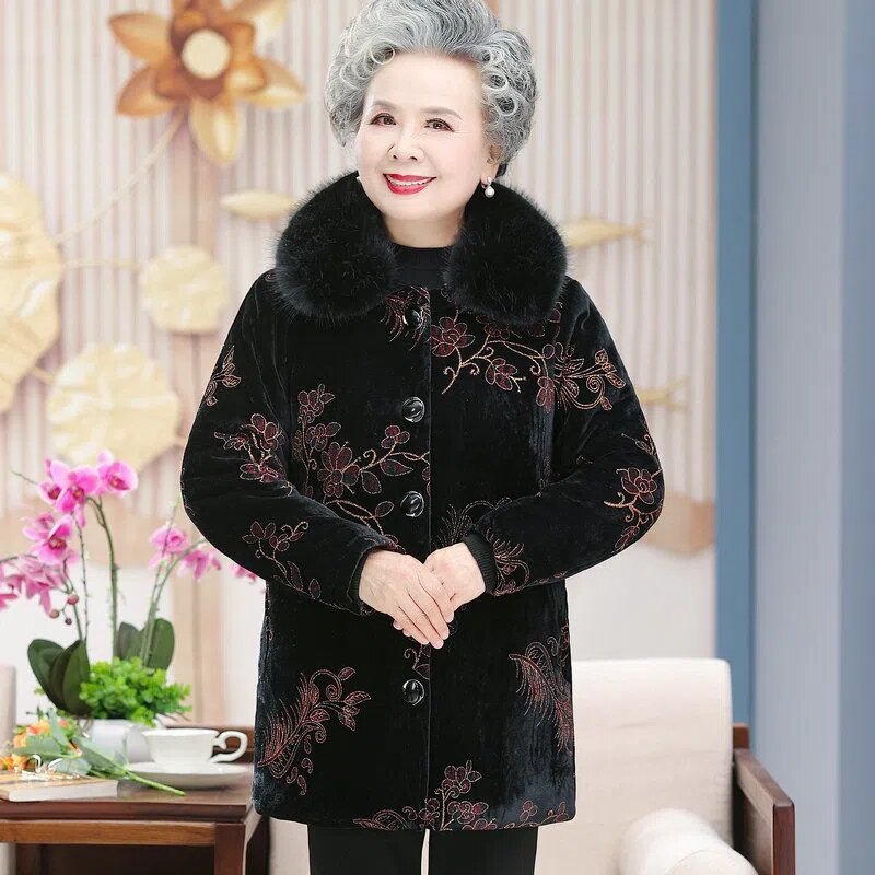 2 Oma tragen Baumwolle gepolsterten Mantel mittleren Alters ältere Mutter Winterkleid ung Frauen Parkas hinzufügen Samt dicke Stepp jacke 5xl