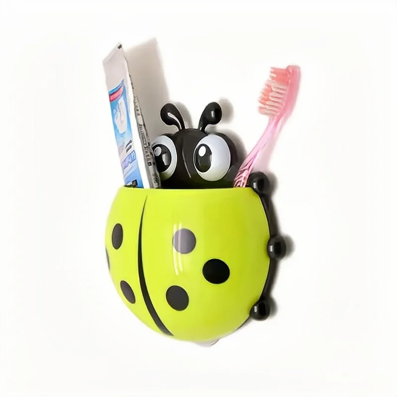 Ladybug-like toothbrush titular, inseto animal, banheiro, desenhos animados, parede de sucção, recipiente organizador, 1pcs