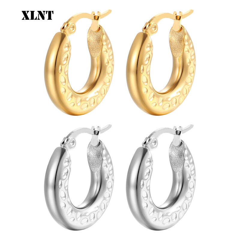 أقراط دائرية كبيرة للنساء على شكل حرف U ملساء XLNT ، دائرة ذهبية وفضية ، مجوهرات خطوبة للزفاف