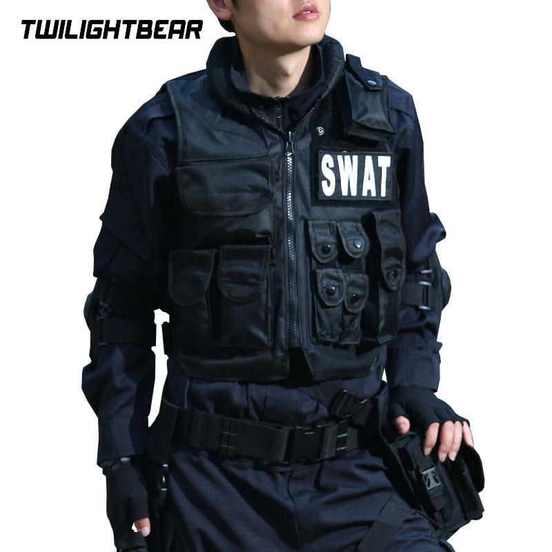 ทหาร SWAT เสื้อกั๊กยุทธวิธี Unisex สีดำเสื้อกั๊กตำรวจคุณภาพสูง CS Paintball Molle ป้องกันเสื้อกั๊กตำรวจอุปกรณ์ AK1