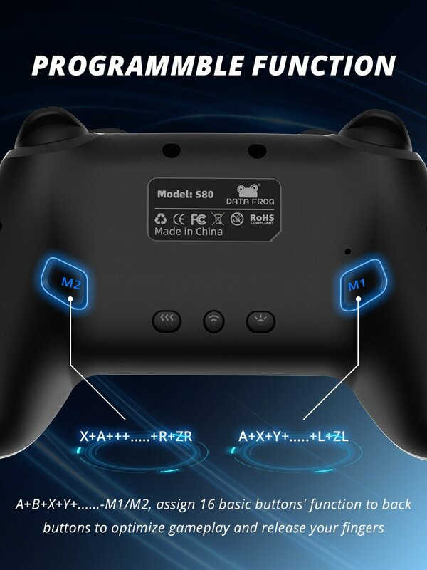 DATA FROG Wireless Controller For Nintendo Switch OLED/Lite Console Pro Gamepad with 1000Mah Battery Programmable Turbo Function