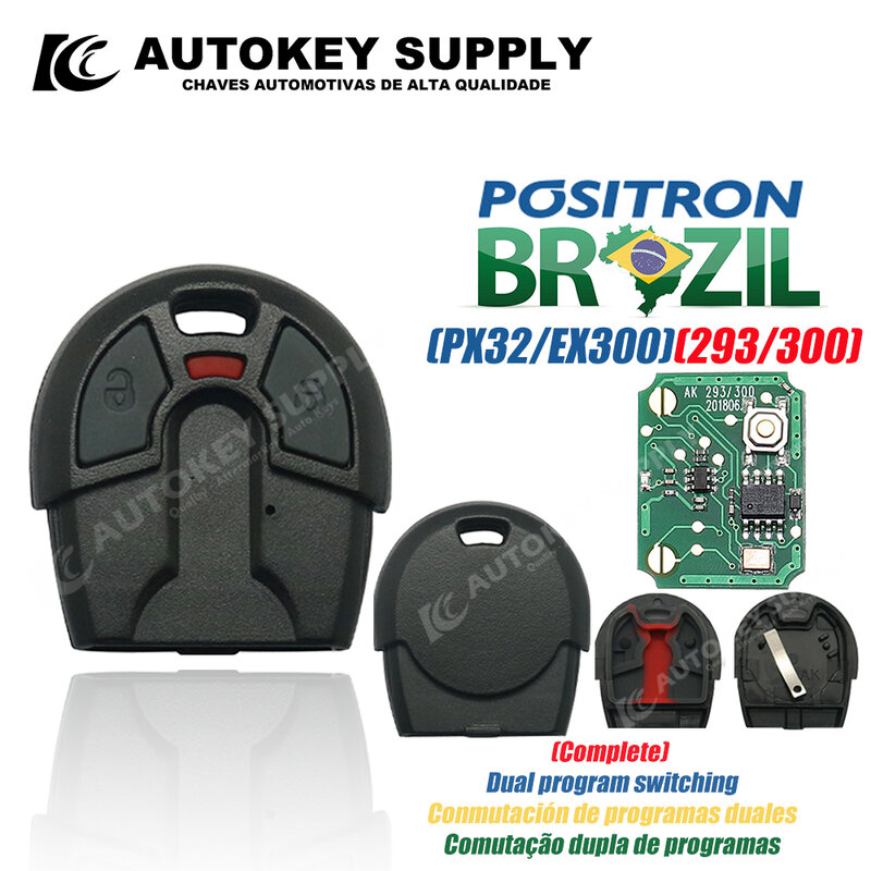 Para brasil positron flex (px52) fiat sistema de alarme, chave remota-programa duplo (293/300) autokeysupply akbpcp101