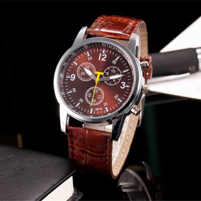 Jam tangan Analog pria, arloji bisnis kecil Sub-dials nomor Arab Quartz