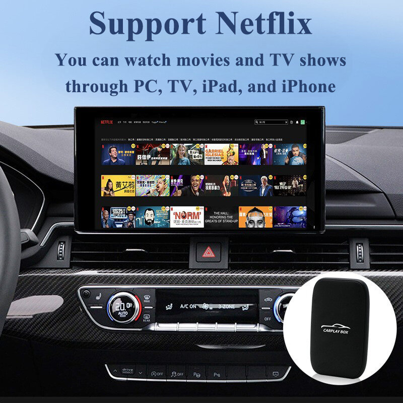 CarPlay kotak TV AI pintar Android, kotak TV nirkabel portabel Android Auto CarPlay YouTube Netflix untuk Radio mobil berkabel OEM