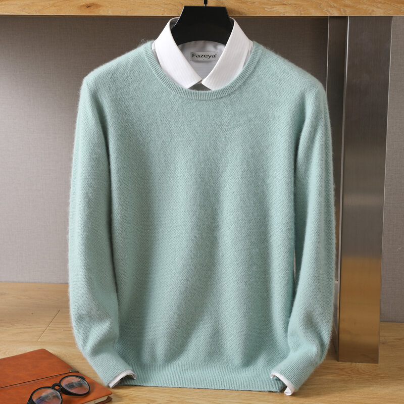 Suéter de cashmere de vison masculino, blusa casual solta, cor sólida, jumper de malha de arroz tamanho grande, roupas novas, outono e inverno