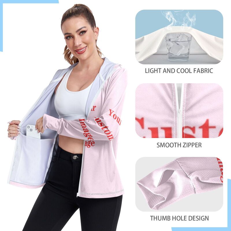 Sunscreen Hoodie UPF 50 Protection Tops Women Ice Silk Breathable Ultrathin Jacket Outdoor Quick Dry Fishing Running Coat Custom