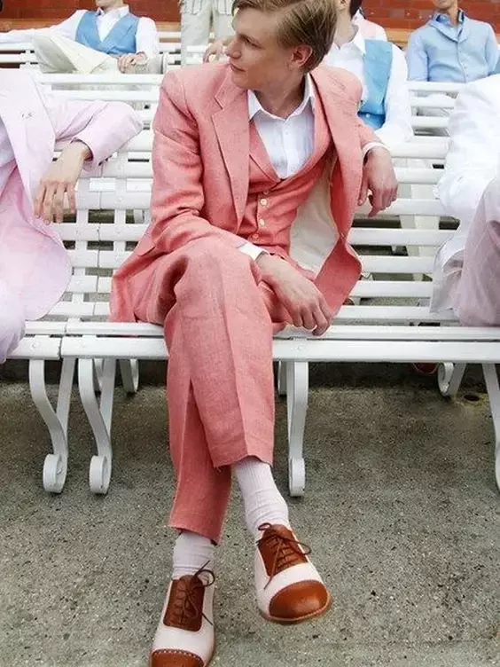 Traje de playa rosa para hombre, traje de boda informal, 3 piezas ajustado de esmoquin, personalizado, para novio, graduación, Terno Completo