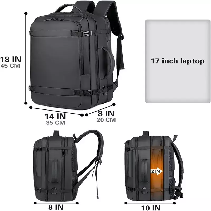 Mochila de Negócios Impermeável de Grande Capacidade, Carregamento USB Multifuncional, Viagem ou Trabalho Masculino, 45L