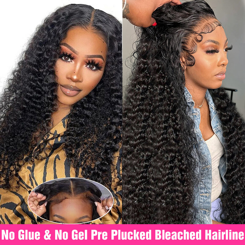 Pre Cut Glueless Wig Human Hair Ready To Wear 13x4 Hd Lace Curly Deep Wave Frontal Wig Bleached Knots 7x5 Lace Closure For Women