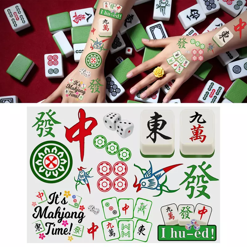 Mahjong Tattoo Stickers I Hu-ed Mahjong Time Temporary Waterproof Tattoos Sticker 1Sheets