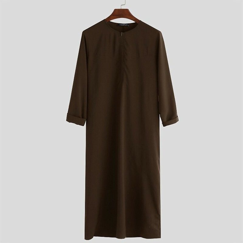 Fashion pakaian Muslim Thobe Jubba jubah pria lengan panjang Arab Saudi Kaftan jubah O leher Arabe Gaun India Islam Lebaran