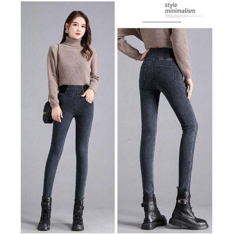 Dżinsy rurki damskie z wysokim stanem klasyczne, obcisłe, swobodne spodnie o dużym rozmiarze 38 spodnie dżinsowe Pantalones Streetwear Stretch Wash Vaqueros