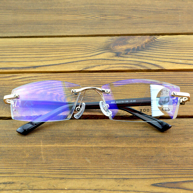 Clara Vida-gafas de lectura sin montura para hombre, lentes de lectura progresivas, de lujo, con diamantes decorativos de alta clase + 1 a + 4