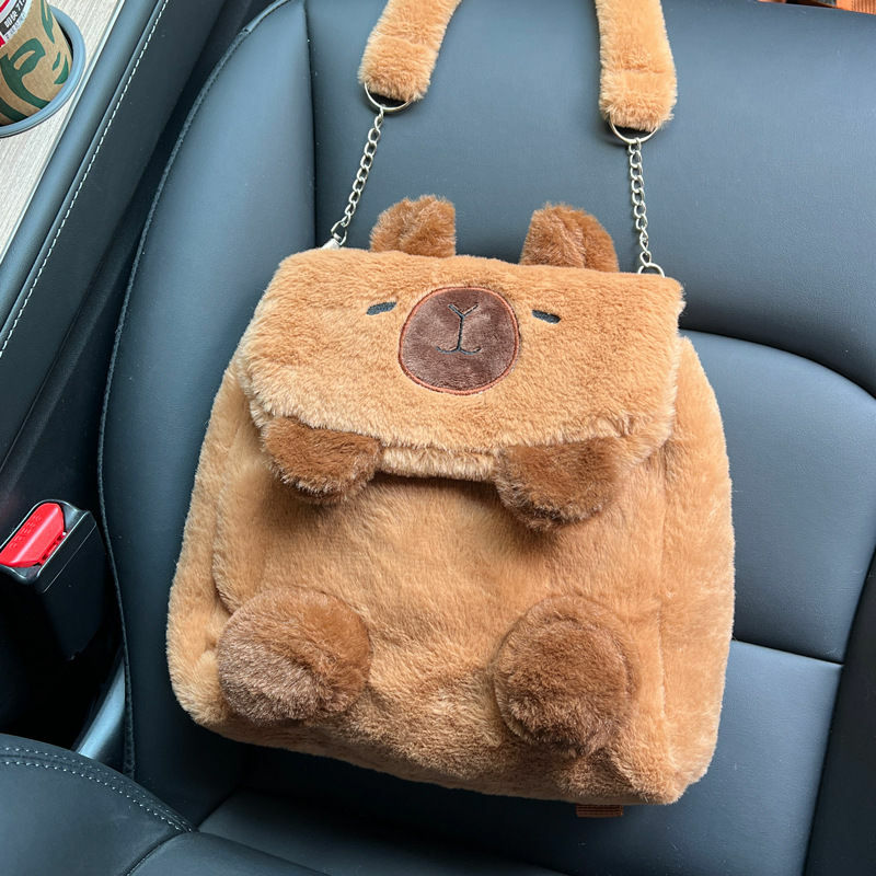 Sac à dos en peluche Capybara Kawaii de grande capacité pour femmes, sac à bandoulière de dessin animé mignon, cartable étudiant, sac à main initié, sacs à main