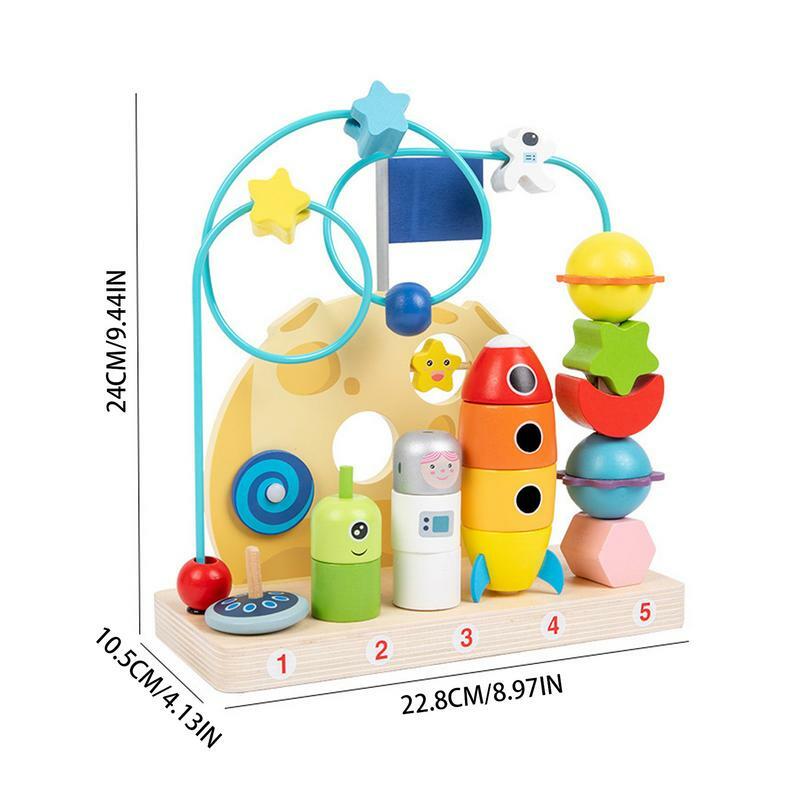 다채로운 몬테소리 비즈 시퀀싱 교육 장난감, 나무 구슬 장난감, 우주 구슬 미로 교육 장난감, 유치원 학습 장난감