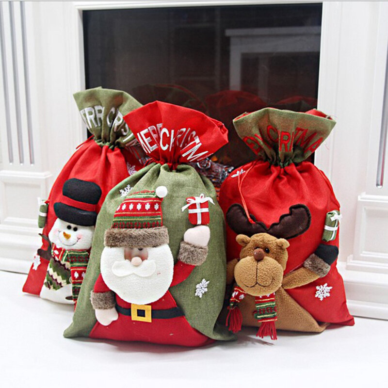 Saco de Santa Claus para Navidad, bolsa de almacenamiento de dulces de bolsa de hilo, exquisita bolsa de lino con cordón, regalos de Navidad para niños, novedad de 2022